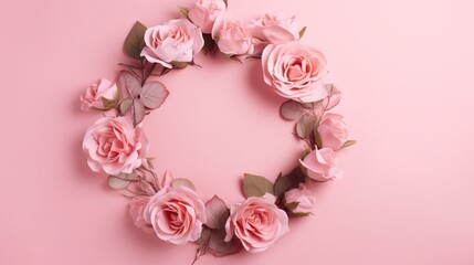 pink rose wreath isolated on pink background