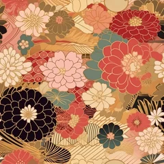 Rolgordijnen Seamless red, black and golden floral pattern in traditional japanese new year style, great for gift packing and greeting card backgrounds. © Jasper W