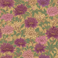 Möbelaufkleber Seamless pink and golden floral pattern in traditional japanese art style, great for gift packing and greeting card backgrounds. © Jasper W