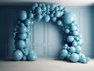 Blue balloons arch bridge in modern room background