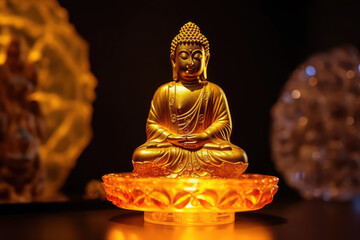 Fototapeta premium Buddha mediate on lotus, enlightenment, generative AI
