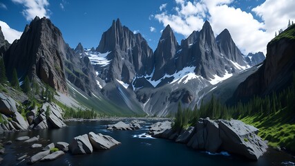 landscape with lake and mountains, generative ai