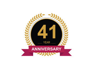 41th Anniversary Celebration. Anniversary logo design with golden color laurel wreath for birthday celebration event, invitation, greeting card, banner, poster, flyer, flyer.