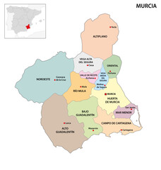 Administrative map of the regions in the Spanish Autonomous community of Murcia