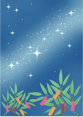 短冊をつけた七夕の笹と天の川