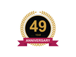 49th Anniversary Celebration. Anniversary logo design with golden color laurel wreath for birthday celebration event, invitation, greeting card, banner, poster, flyer, flyer.