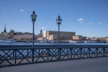 Bridge view over the old town Gamla Stan, a sunny spring day in Stockholm