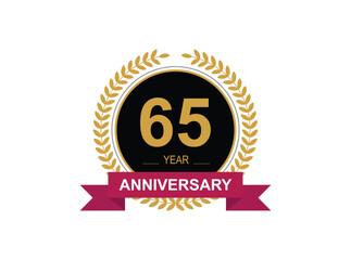 65th Anniversary Celebration. Anniversary logo design with golden color laurel wreath for birthday celebration event, invitation, greeting card, banner, poster, flyer, flyer.