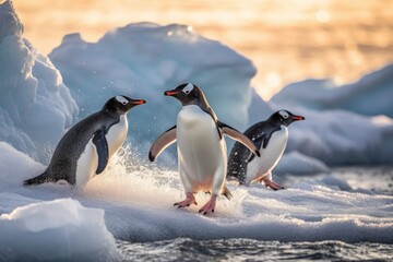Antarctic Penguins in the South Pole, Stunning Scenic Landscape Wallpaper, Generative AI