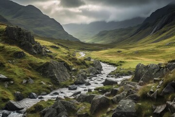 Snowdonia National Park, Wales, England, UK in Europe Stunning Scenic Landscape Wallpaper, Generative AI
