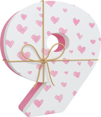 3D Render Alphabet Pink Gift Box Number 9 With String Bow 