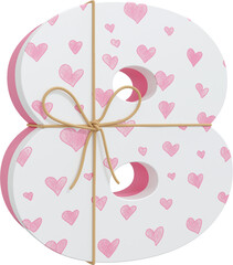 3D Render Alphabet Pink Gift Box Number 8 With String Bow 