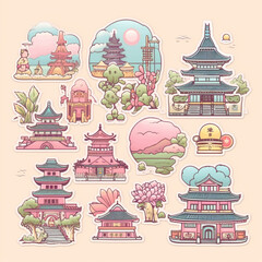 Japan illustration sticker vector