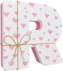 3D Render Alphabet Pink Gift Box Letter R With String Bow