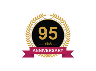 95th Anniversary Celebration. Anniversary logo design with golden color laurel wreath for birthday celebration event, invitation, greeting card, banner, poster, flyer, flyer.