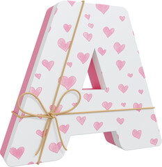 3D Render Alphabet Pink Gift Box Letter A With String Bow