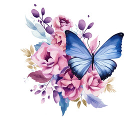 Obraz na płótnie Canvas Watercolor butterfly and flowers . Generative AI