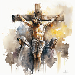 Jesus on the cross in watercolor