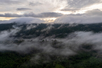 Top view Landscape of Morning Mist with Mountain Layer