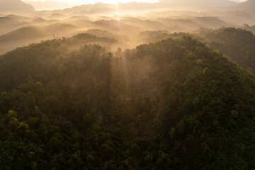 Top view Landscape of Morning Mist with Mountain