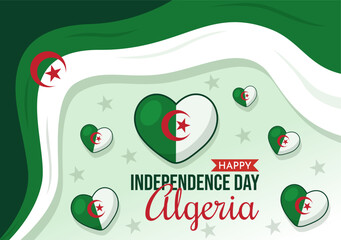 Happy Algeria Independence Day Vector Illustration with Waving Flag in Flat Cartoon Hand Drawn Landing Page Green Background Templates