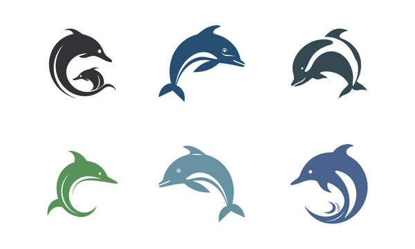 Set of dolphin logo template vector icon illustration design. Dolphin logo concept