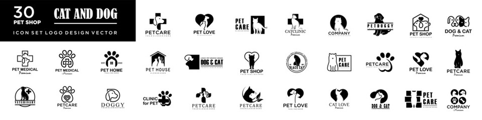 Dog Cat Pet Shop icon set Vector Logo design .This logo could be use as logo of pet shop, pet clinic