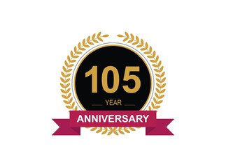 105th Anniversary Celebration. Anniversary logo design with golden color laurel wreath for birthday celebration event, invitation, greeting card, banner, poster, flyer, flyer.