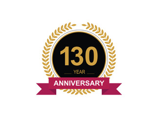 130th Anniversary Celebration. Anniversary logo design with golden color laurel wreath for birthday celebration event, invitation, greeting card, banner, poster, flyer, flyer.