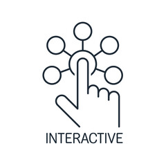 Human interaction with the electronic system. Interactive. Vector linear icon isolated on white background.