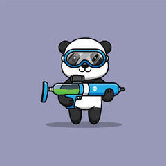 Cute panda cartoon character with Water Gun. Vector Illustration.