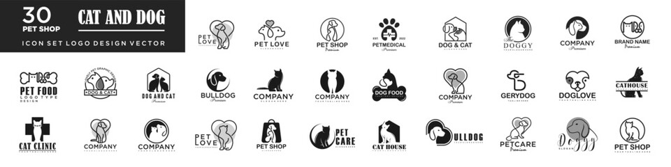 Dog Cat Pet Shop icon set Vector Logo design .This logo could be use as logo of pet shop, pet clinic