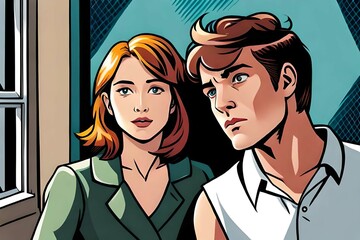 couple who are staying at home.Comic style Generative AI.