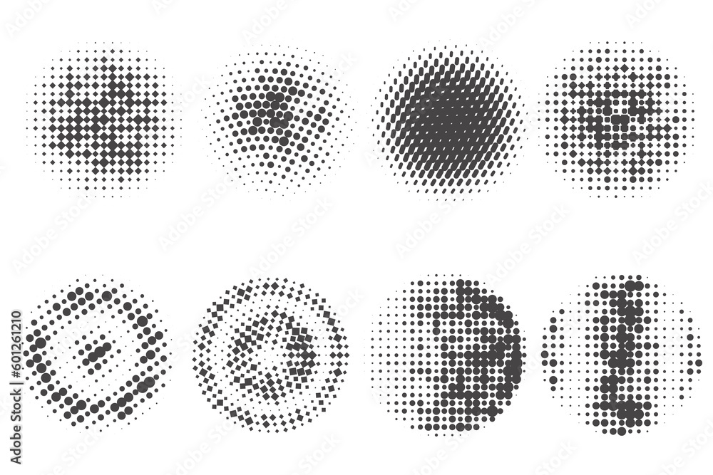 Poster circle dots with halftone pattern. round gradient background. elements with gradation points texture
