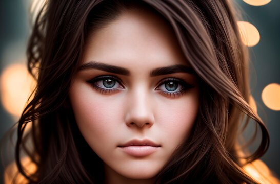 Close-up portrait of beautiful young woman. Generative AI.