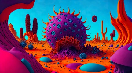 Fototapeta na wymiar Surreal, alien landscape of a microscopic virus Generative AI