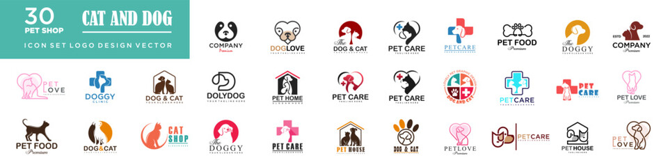 Dog Cat Pet Shop icon set Vector Logo design .This logo could be use as logo of pet shop, pet clinic