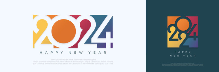 Happy new year 2024 design. With colorful truncated number illustrations. Premium vector design for poster, banner, greeting and new year 2024 celebration. - obrazy, fototapety, plakaty