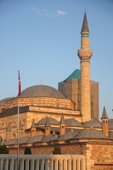 Fototapeta na wymiar Mevlana museum mosque in Konya, TurkeyKonya, Turkey - May 30, 2023: Mevlana Mosque and Museum in Konya, Turkey, evening.
