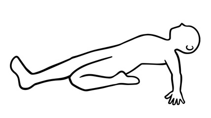 しっかりと太もものストレッチをする人、人型