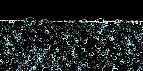 Underwater bubbles On a black background 3d illustration