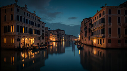 Naklejka premium The Grand Canal Venice Italy at Dawn. Generative AI Art Illustration.