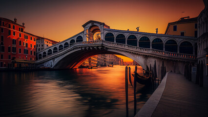 Fototapeta na wymiar The Rialto Bridge and the Grand Canal Venice Italy. Generative Ai Art Illustration.