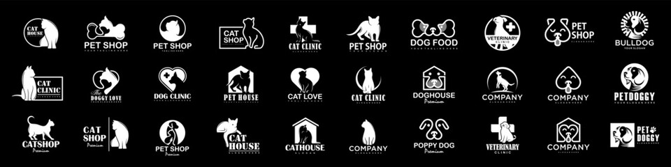 Dog Cat Pet Shop icon set Vector Logo design .This logo could be use as logo of pet shop, pet clinic