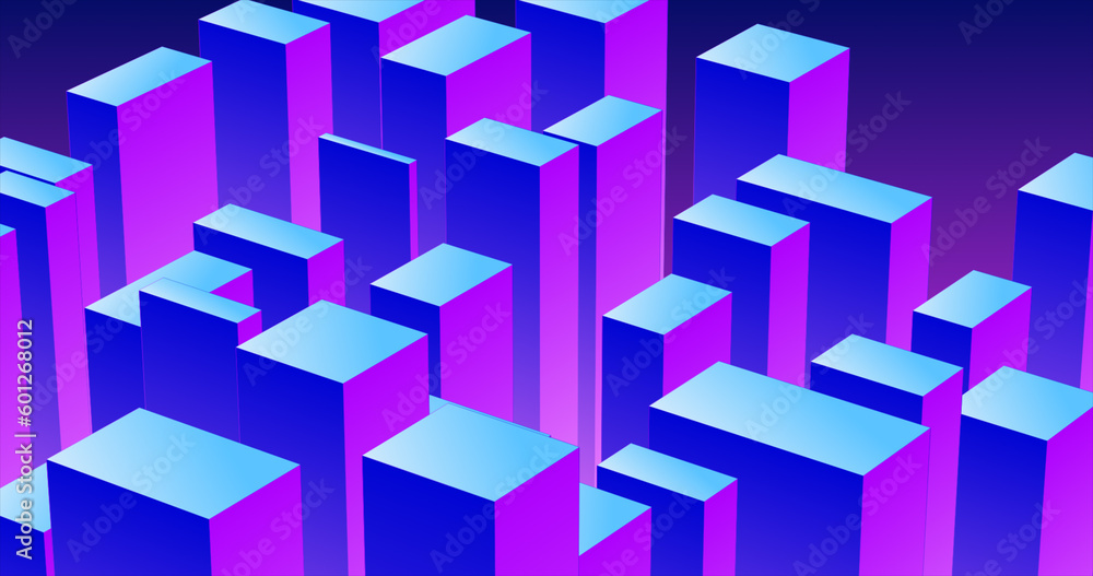 Poster abstract 3d cubes rectangles blue gradient in the form of a big city with skyscrapers abstract backg
