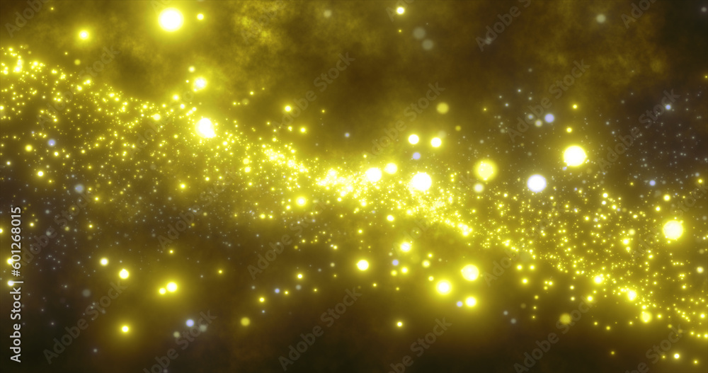 Poster abstract yellow energy particles and waves magical bright glowing futuristic hi-tech with blur effec