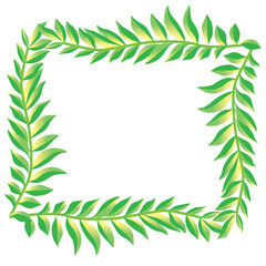 緑のヤシの葉の正方形のオーナメント｜フレーム、飾り罫イラスト