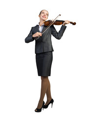 Young businesswoman playing the violin