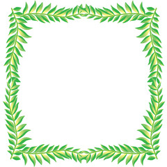 緑のヤシの葉の正方形のオーナメント｜フレーム、飾り罫イラスト