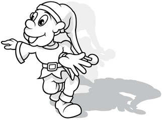 Drawing of a Forest Leprechaun in Clothes with a Long Cap